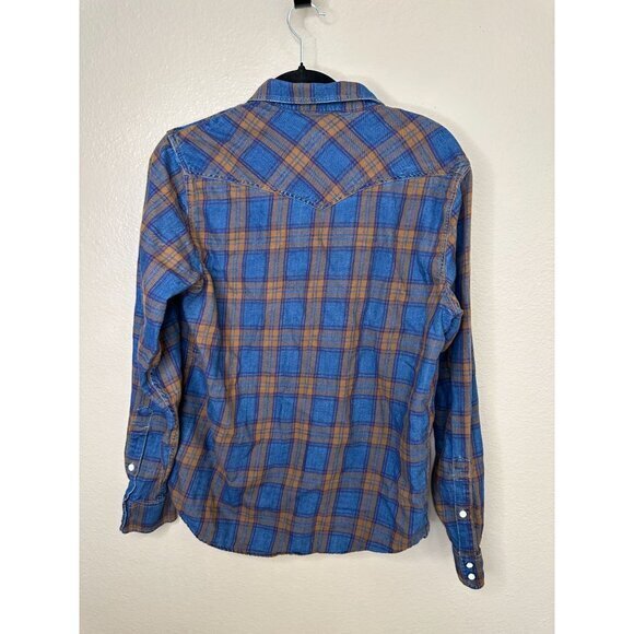 Lucky‎ Brand Mens Blue Flannel Small long sleeve collared pearl button up cuffed - Picture 7 of 8